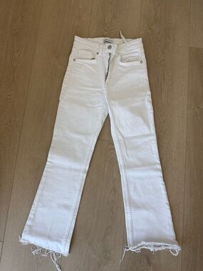 Zara White High-Rise Wide-Leg Jeans with Frayed Hem